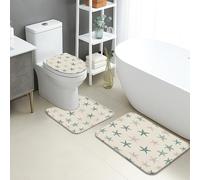 Coastal Bathroom Mat Sets 3 Piece, Nautical Starfish Absorbent Non Slip Toilet Rugs U Shaped Washable, Summer Beach Quick Dry Flannel Bathroom Rug Set