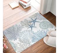 Coastal Beach Bath Mats for Bathroom Decor, Seashells Starfish Absorbent Bath Rug Non-Slip Floor Rug Carpets for Kitchen Bathroom Laundry Bedroom Living Room