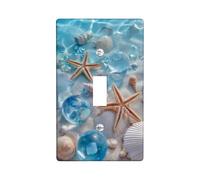Coastal Beach Light Switch Cover Plates/Outlet Covers, Aqua Blue Shells and Starfish for Summer Decor, Thermoplastic Wall Plates, Standard Size Single Toggle
