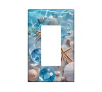 Coastal Beach Light Switch Cover Plates/Outlet Covers, Aqua Blue Shells and Starfish for Summer Decor, Thermoplastic Wall Plates, Standard Size Single Rocker