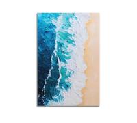 Coastal Beach Ocean Wall Art, Blue Sea Wave Canvas Artwork, Hanging Paintings Poster, Refreshing Nautical Landscape Wall Decor Perfect for Home Beach Room Bedroom Coastal Themed Interior Decoration 08