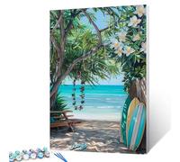 Coastal Beach Paint by Number for Adults Beginner and Kids,Cool surfboards DIY Acrylic Contemporary Painting by Numbers for Kids Beginners 16x20 inch Painting Craft On Canvas Home Decor(without frame)