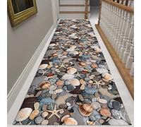 Coastal Beach Shells Pattern Runner Rug Non Shedding Hallway Rug for Farmhouse Stair Low Pile Carpet for Laundry Room 2ft x 10ft Runner Rug