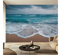 Coastal Beach Wallpaper for Living Room & Bedroom & Hallway, Non-Woven Ocean Waves Seaside Mural Wallpaper, Wall Mural Wall Decoration 300 x 210 cm (WxH) K-MZ&19