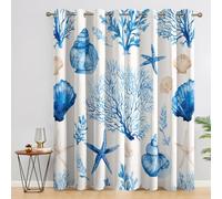 Coastal Blackout Curtains, 54 Drop, Coral Starfish Shell Printed Curtains for Living Room, Bedroom, Eyelet Drapes for Window Home Decor, 46x54 Inch 2 Panels k41f-46