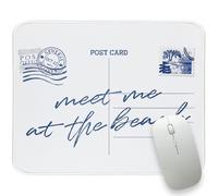 Coastal Blue Mouse Pad Post Card Vintage Small Mousepad, Meet Me at The Beach, Rectangle Summer Travel Computer Mouse Pad for Laptop, Blue Beach Decor Office Desk Accessories for Women 11.8"x9.8"