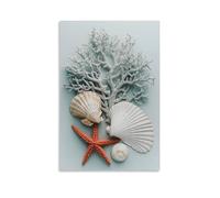 Coastal Blue Ocean Theme Wall Art Hanging Paintings, Starfish Shell Canvas Prints, Nautical Home Decor for Bathroom Bedroom Kitchen Office Living Room 08x12inch(20x30cm)