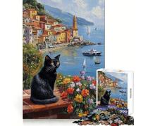 Coastal Cat's Gaze - Puzzle for Teenagers 1000 Pieces Tension Relief Firm Edge Playful Challenge Home Decor (50x75cm)