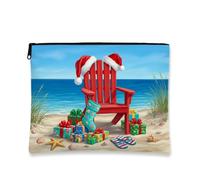 Coastal Christmas Beach Theme Adirondack Chair Makeup Bag 9x6.5 Inch | Coastal Holiday Theme, Cosmetic Bag, Tropical Winter Vibe, Beach Decor, Zipper Pouch, Travel Organizer, Vacation Essentials