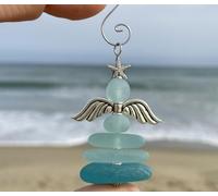Coastal Christmas Sea Glass Ornaments, Handmade Sea Glass Christmas Tree Hanging Decorations, Xmas SeaGlass Ornaments, Xmas Holiday Home Decor Gift, for Beach Lover (Wings)