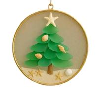 Coastal Christmas Tree Ornament, Sea Glass Christmas Tree Decorations with Rope Starfish Topper and Seashell Accents, Acrylic Faith-Themed Ornament for Coastal Home Decor Blue (Green)