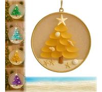 Coastal Christmas Tree Ornament, Sea Glass Christmas Tree Ornament with Starfish Topper and Seashell Accents, Ocean Themed Hanging Decoration for Holiday Party Home Decor (Yellow)
