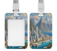 Coastal Cities Badge Holder Waterproof Plastic ID Card Badge Holders with Lanyard Vertical Card Case Protector Pouch Clear Window Work Badges for Women Men