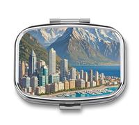 Coastal Cities Pill Box 2 Compartment Portable Pill Case Daily Square Pill Organizer for Pocket Purse Daily Medicine Container to Hold Vitamins Fish Oil Travel Gifts