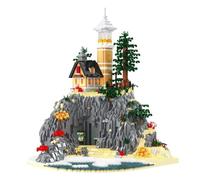 Coastal Cliff Island Lighthouse Building Blocks Set - Rock Mountain, Cottage & Cave Scene - Modular Architecture Micro Mini Bricks 5686 PCS | Detailed Seaside Model with Water & Vegetation