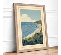 Coastal Cliff Prospect Vintage Framed Wall Art Print A1 (84.1×59.4cm) Oak, Wall Decor for Living Room, Bedroom, Office & Home, Ready to Hang, Art Gift