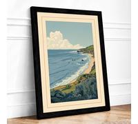 Coastal Cliff Prospect Vintage Framed Wall Art Print A3 (42×29.7cm) Black, Wall Decor for Living Room, Bedroom, Office & Home, Ready to Hang, Art Gift