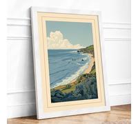 Coastal Cliff Prospect Vintage Framed Wall Art Print A4 (29.7×21cm) White, Wall Decor for Living Room, Bedroom, Office & Home, Ready to Hang, Art Gift