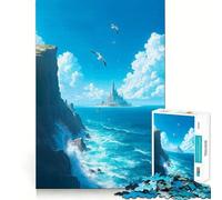 Coastal Cliff with Distant Castle 1000 Adult Pieces Jigsaw Puzzle Brain Exercise Tight Joint Real Challenge Art Decor (38x26cm)