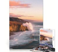 Coastal Cliffs And Crashing Waves at Sunset Puzzle for Teenagers 1000 Pieces Tension Relief Firm Edge Playful Challenge Home Decor (38x52cm)