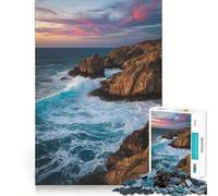 Coastal Cliffs And Ocean Waves at Sunset Jigsaw for Teenagers1000 Pieces Think Sharper Stress Free Home Fun Christmas Idea (50x75cm)
