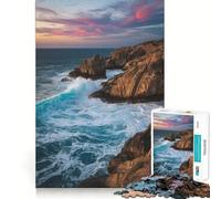 Coastal Cliffs And Ocean Waves at Sunset Jigsaw Puzzle 1000 Piece for Teenagers Leisure Game Real Thick Fun Activity Great Gift (38x52cm)