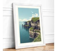 Coastal Cliffs at Dawn Vintage Framed Wall Art Print A1 (84.1×59.4cm) White, Wall Decor for Living Room, Bedroom, Office & Home, Ready to Hang, Art Gift
