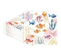 Coastal Cocktail Paper Napkins, Ocean Beach Nautical Decoupage Napkins, Disposable Hand Towels Decorative Guest Napkin for Bathroom Kitchen Dinner Table Decor Under the Sea Summer Party Favors 50 Pcs