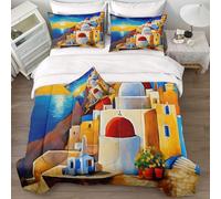Coastal Comforter Set King Santorini Decor Bed in a Bag Sunset Bedding Comforters Soft Lightweight 8 Pcs