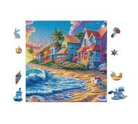 Coastal Cottage 100 Pieces Classic Jigsaw Puzzle Puzzle for Adults Concentration Training Wall Art Mental Exercise Halloween Durable Cardboard 28x28cm