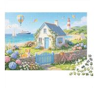 Coastal Cottage Jigsaw Puzzles 1000 Pieces Recycled Paper Lighthouse Adult Jigsaws Developing Boy & Girl‘s Intelligence Educational Game for Family 38x26cm/1000pcs