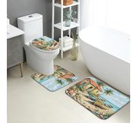 Coastal Cottage Quick Dry Bath Mat, Beach House Nautical Absorbent Non Slip Shower Mat, Summer Tropical Flannel Washable Rugs for Bathroom Decorative 3 Piece Sets