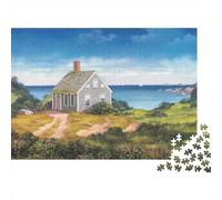 Coastal Cottage Scene 100% Recycled Cardboard Seaside Cottage View 1000Pc Puzzle Adults Unique Classic Educational Games Brainteasing 52x38cm/1000pcs