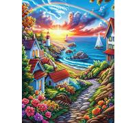 Coastal Cottage Under A Rainbow 500 Piece Pack DIY Jigsaw Puzzle Wildlife Pet Collectors Cognitive Development Educational Decorative Puzzle Gifts for Adults Rigid Cardboard 500 PCS