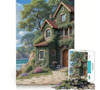 Coastal Cottage with Lush Greenery Jigsaw Puzzles 1000 Piece for Teenagers Focus Skill Indoor Fun Fun Challenge Home Decor (38x26cm)