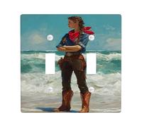 Coastal Cowboy Light Switch Cover Plates/Outlet Covers, Ocean Blue Wild West Design for Beach Decor, Thermoplastic Wall Plates, Standard Size Double Toggle