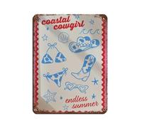 Coastal Cowgirl Summer Tin Sign Vintage Metal Pub Club Cafe Bar Home Wall Art Decoration Poster Retro 12x16inch(30x40cm)