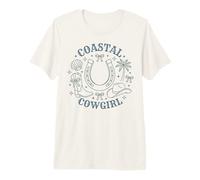 Coastal Cowgirl Western Beach Retro Line Art Design Premium T-Shirt