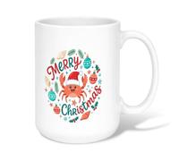 Coastal Crab Christmas Quote Ceramic Coffee Mug 15oz | Coastal Holiday Theme, Drinking Cup, Santa Hat Crab Illustration, Festive Nautical Decor, Charming Winter Beverage Mug