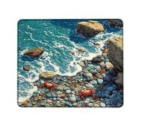 Coastal Crab Design Mouse Pad, Blue Ocean Waves Art Non-Slip Washable Gaming Mousepad for Home and Office Computer, Laptop Square 8x10 Inch