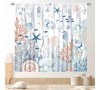 Coastal Curtains, Beach Theme Nautical Sea Turtle Starfish Seashell Seahorse Blackout Drapes for Bedroom Living Room Kids Room Bathroom Kitchen Window Treatments 2 Panel Sets, 42"x45" Inch