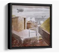 Coastal Defences, 1941 by Eric Ravilious Canvas Floater Frame Square Print Picture Art - Black Frame 20 inch wide x 20 inch high