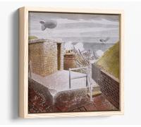 Coastal Defences, 1941 by Eric Ravilious Canvas Floater Frame Square Print Picture Art - Light Oak Frame 24 inch wide x 24 inch high