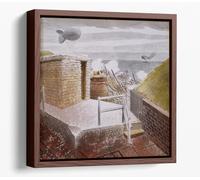 Coastal Defences, 1941 by Eric Ravilious Canvas Floater Frame Square Print Picture Art - Walnut Frame 12 inch wide x 12 inch high