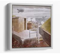 Coastal Defences, 1941 by Eric Ravilious Canvas Floater Frame Square Print Picture Art - White Frame 24 inch wide x 24 inch high