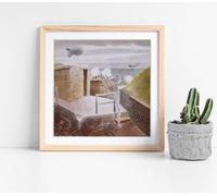 Coastal Defences, 1941 by Eric Ravilious Stunning Framed Wall Art Picture Print Square - 35cm wide x 35cm high - Light Oak Frame