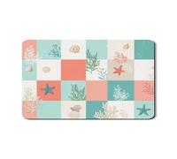 Coastal Dish Drying Mats For Kitchen Counter, Nautical Coral Absorbent Rubber Dish Drainer Rack Mat, Beach PU Leather Drying Pad For Kitchen Counter Summer Decor 12x20 Inch