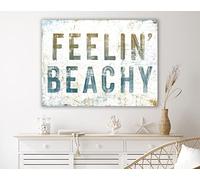 Coastal Farmhouse Wall Decor Feelin Beachy Sign, Ocean Cottage Inspirational Art Beach House Decor, Rustic Chic Seaside Summer Decor Hanging Posters Metal Tin Sign Courtyard Wall Decor 8x12 Inch