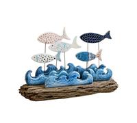 Coastal Fish Tabletop Decor Lighted Seaside Sculpture Driftwood Look Base Marine Surf Accent for Shelf Mantel Bathroom Dresser Nightstand Beach House Display Beach House Table Ornament Featuring Five