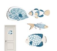 Coastal Fish Wall Art | 4x Funky Fish Whisper Coastal Nautical Wall Sculpture, Beach Lake Vintage Ornaments For The Room Your Living Space In Bedroom Bathroom